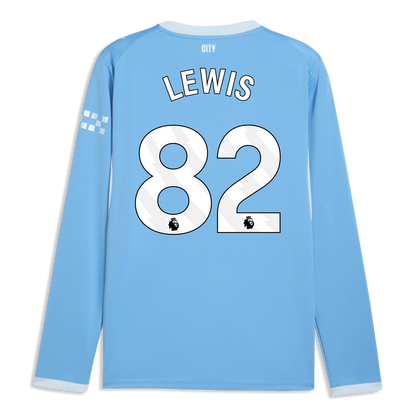Manchester City Home Jersey 2026/27 Long Sleeve With LEWIS 82 Printing - Team Light Blue-Icy Blue