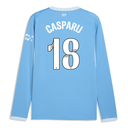 Manchester City Home Jersey 2026/27 Long Sleeve With CASPARIJ 18 Printing