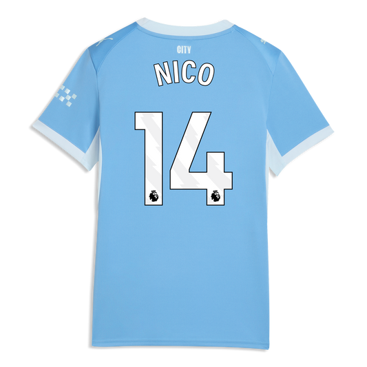 Women's Manchester City Home Jersey 2026/27 With NICO 14 Printing - Team Light Blue-Icy Blue