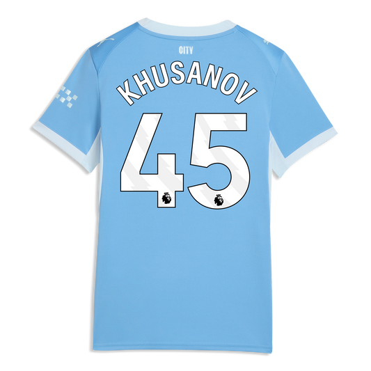 Women's Manchester City Home Jersey 2026/27 With KHUSANOV 45 Printing - Team Light Blue-Icy Blue