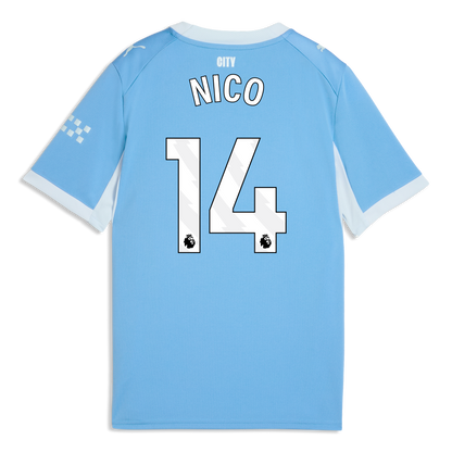 Kids' Manchester City Home Jersey 2026/27 With NICO 14 Printing - Team Light Blue-Icy Blue