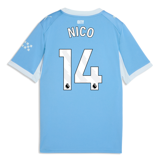 Kids' Manchester City Home Jersey 2026/27 With NICO 14 Printing - Team Light Blue-Icy Blue