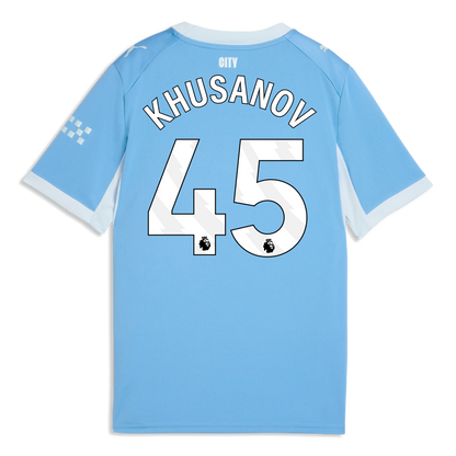 Kids' Manchester City Home Jersey 2026/27 With KHUSANOV 45 Printing - Team Light Blue-Icy Blue