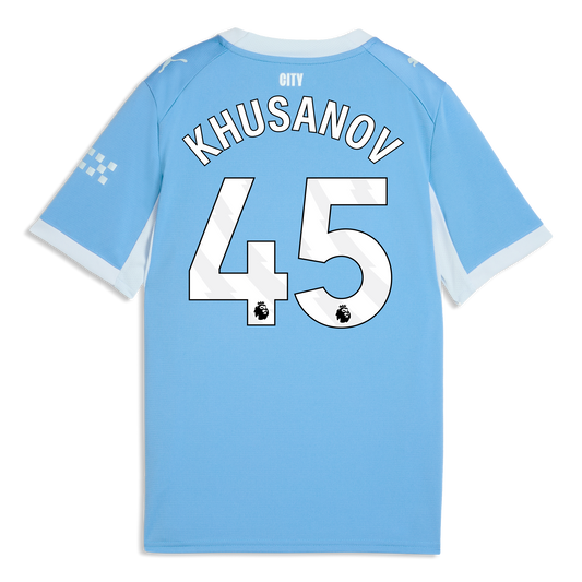 Kids' Manchester City Home Jersey 2026/27 With KHUSANOV 45 Printing - Team Light Blue-Icy Blue