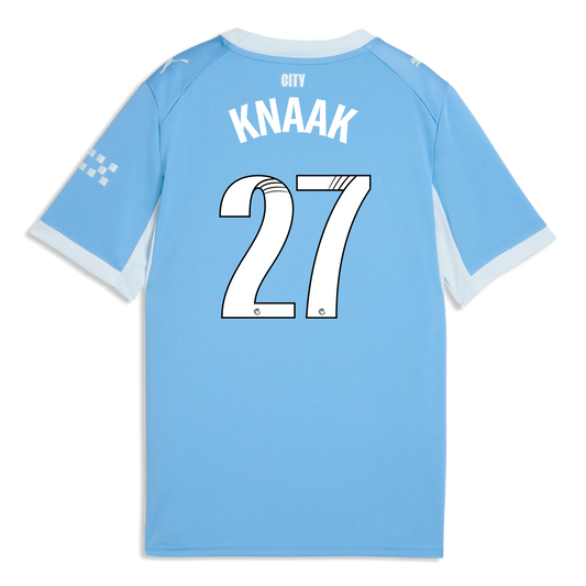 Kids' Manchester City Home Jersey 2026/27 With KNAAK 27 Printing