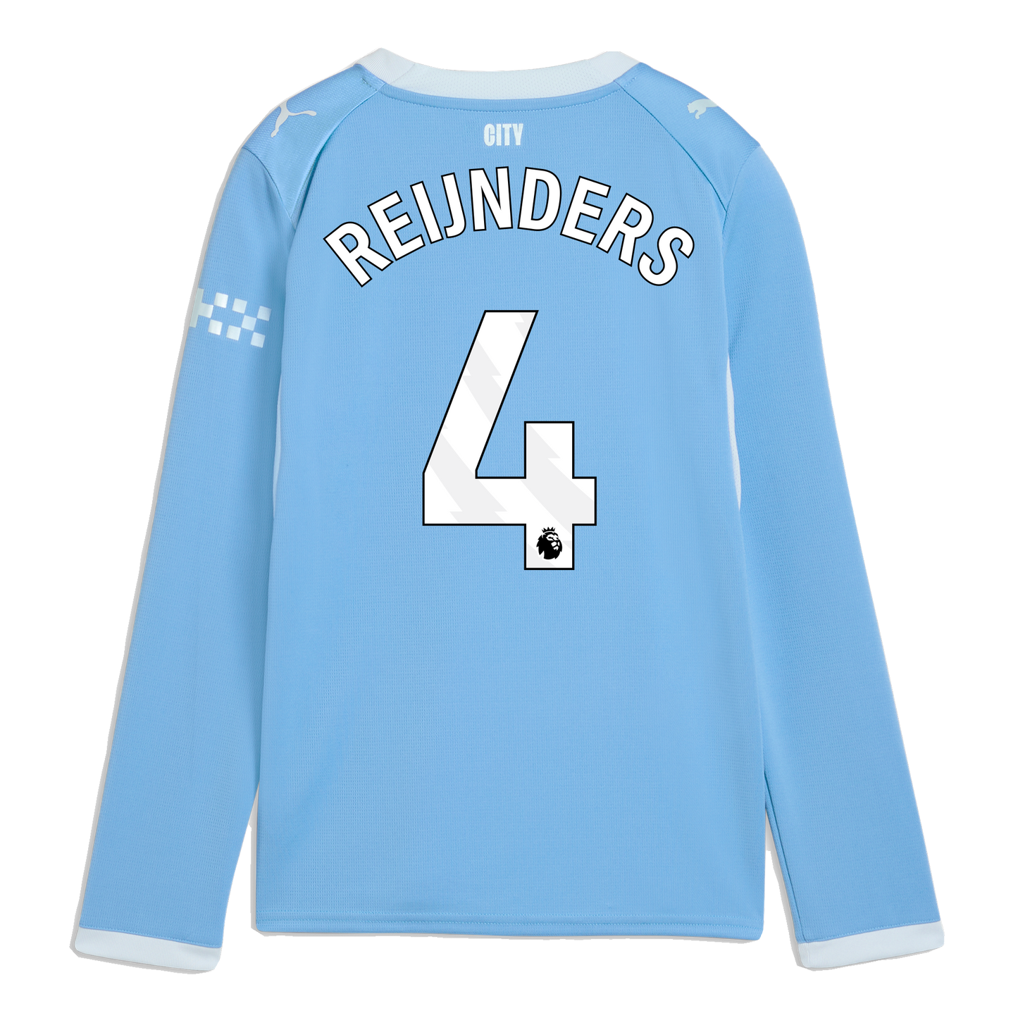 Kids' Manchester City Home Jersey 2026/27 Long Sleeve With REIJNDERS 4 Printing - Team Light Blue-Icy Blue