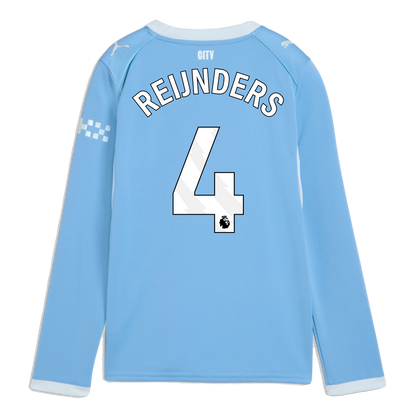 Kids' Manchester City Home Jersey 2026/27 Long Sleeve With REIJNDERS 4 Printing - Team Light Blue-Icy Blue