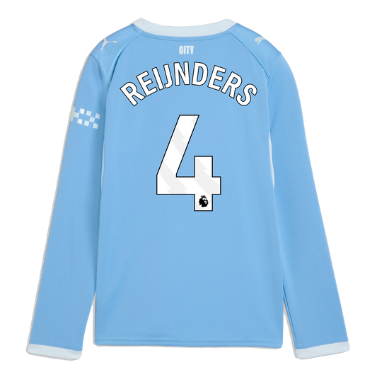 Kids' Manchester City Home Jersey 2026/27 Long Sleeve With REIJNDERS 4 Printing - Team Light Blue-Icy Blue