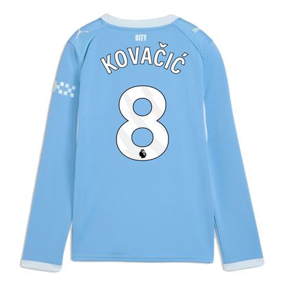 Kids' Manchester City Home Jersey 2026/27 Long Sleeve With KOVAČIĆ 8 Printing - Team Light Blue-Icy Blue