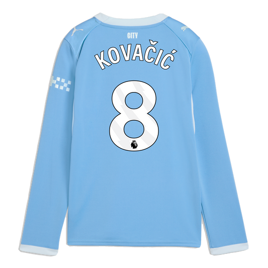 Kids' Manchester City Home Jersey 2026/27 Long Sleeve With KOVAČIĆ 8 Printing - Team Light Blue-Icy Blue