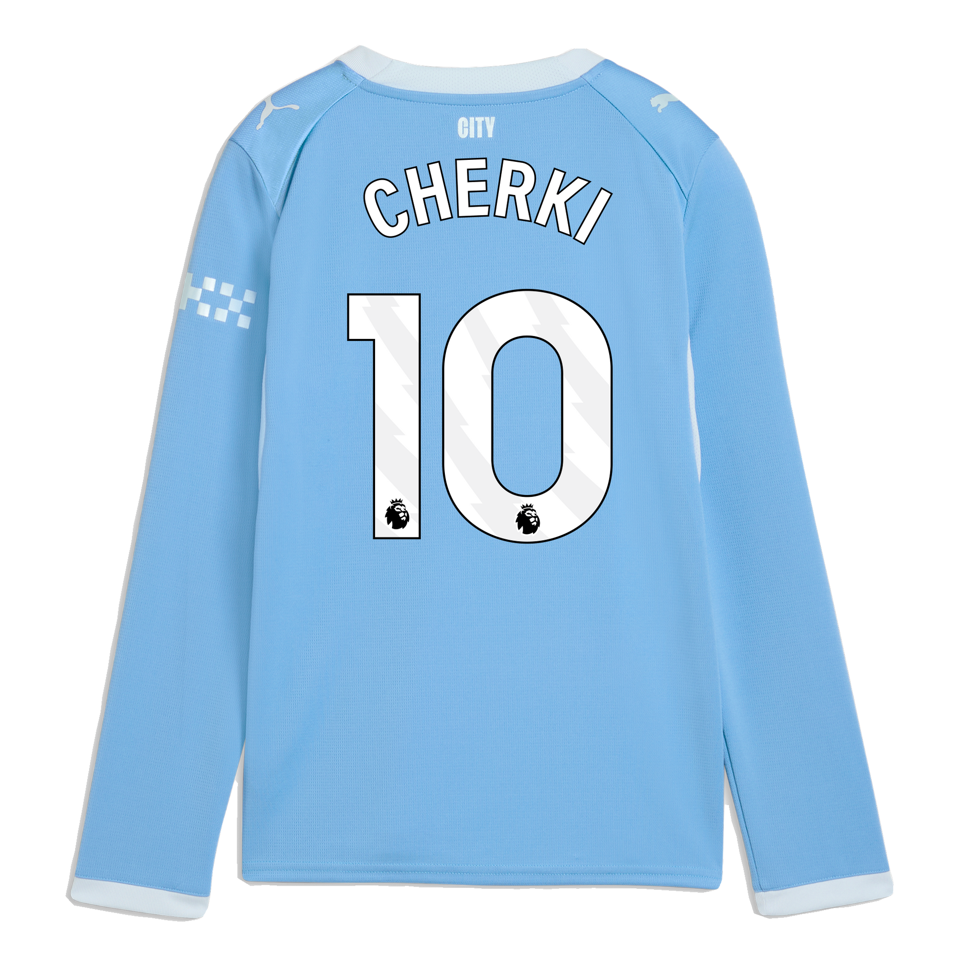 Kids' Manchester City Home Jersey 2026/27 Long Sleeve With CHERKI 10 Printing - Team Light Blue-Icy Blue