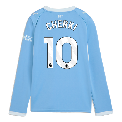 Kids' Manchester City Home Jersey 2026/27 Long Sleeve With CHERKI 10 Printing - Team Light Blue-Icy Blue