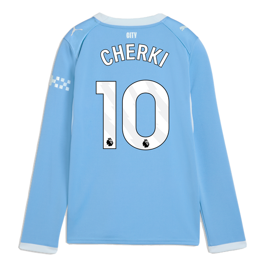 Kids' Manchester City Home Jersey 2026/27 Long Sleeve With CHERKI 10 Printing - Team Light Blue-Icy Blue