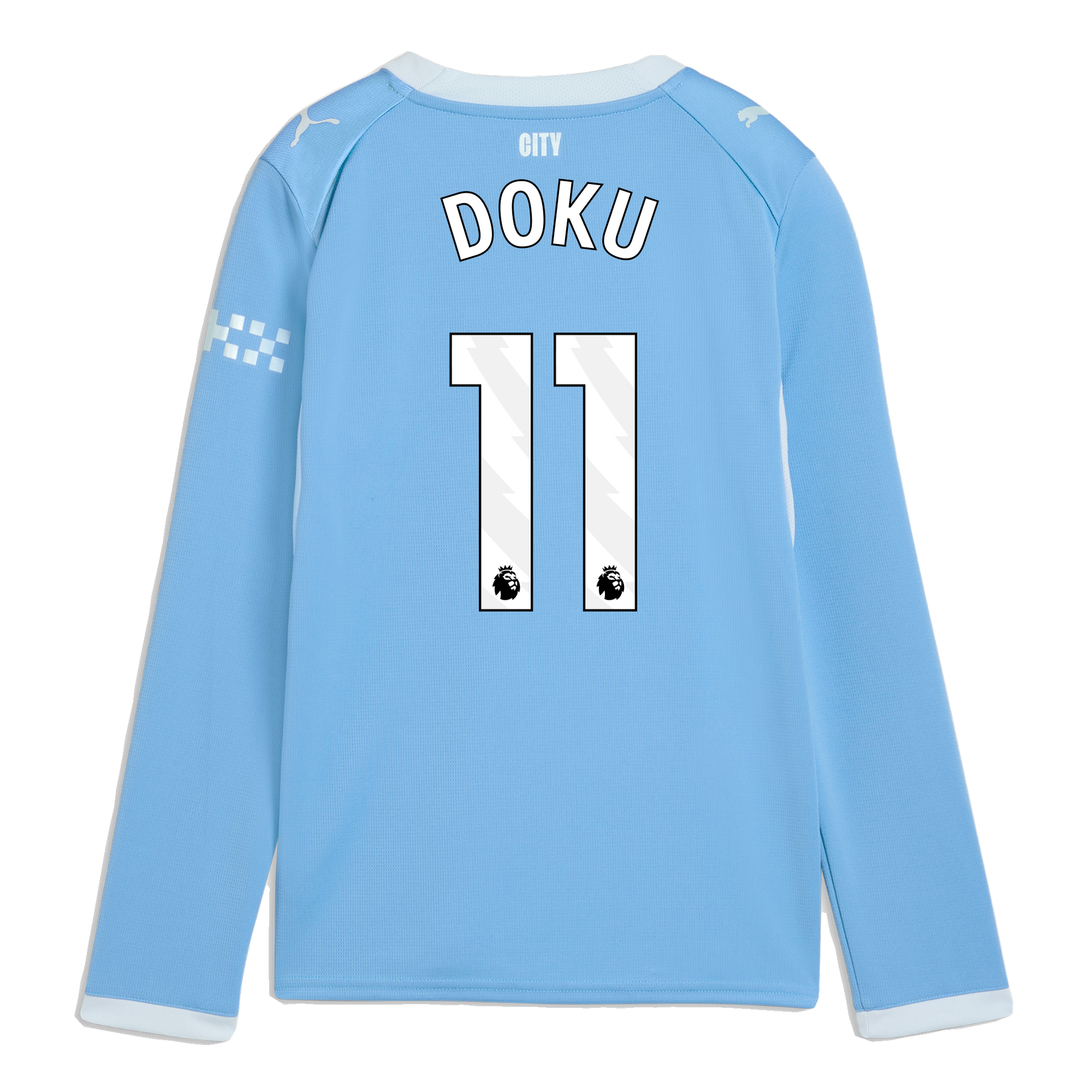 Kids' Manchester City Home Jersey 2026/27 Long Sleeve With DOKU 11 Printing - Team Light Blue-Icy Blue