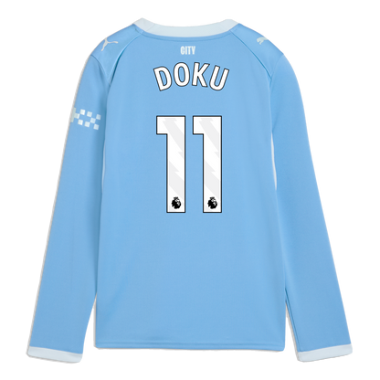 Kids' Manchester City Home Jersey 2026/27 Long Sleeve With DOKU 11 Printing - Team Light Blue-Icy Blue