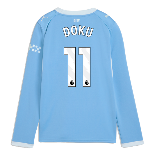Kids' Manchester City Home Jersey 2026/27 Long Sleeve With DOKU 11 Printing - Team Light Blue-Icy Blue