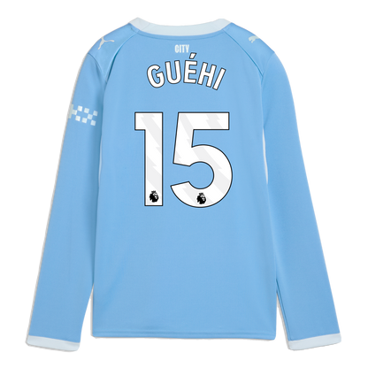 Kids' Manchester City Home Jersey 2026/27 Long Sleeve With GUÉHI 15 Printing - Team Light Blue-Icy Blue
