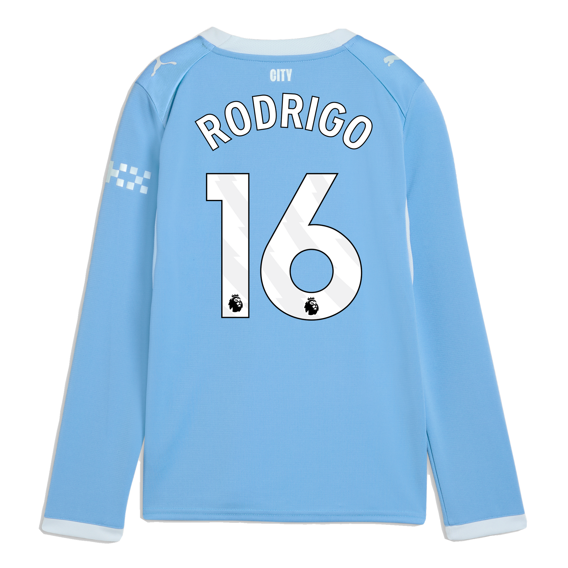 Kids' Manchester City Home Jersey 2026/27 Long Sleeve With RODRIGO 16 Printing - Team Light Blue-Icy Blue