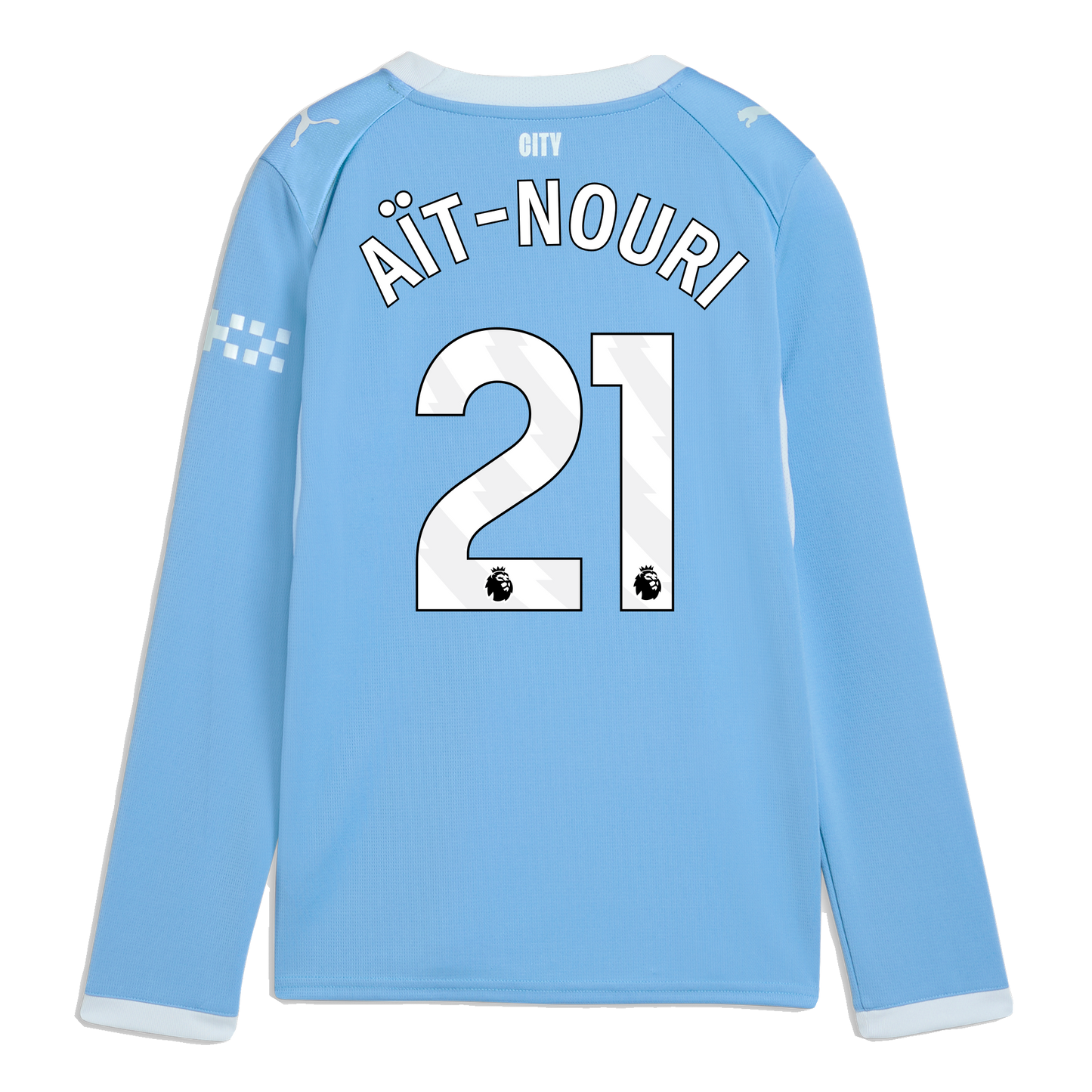 Kids' Manchester City Home Jersey 2026/27 Long Sleeve With AÏT-NOURI 21 Printing - Team Light Blue-Icy Blue
