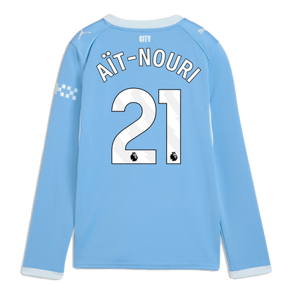 Kids' Manchester City Home Jersey 2026/27 Long Sleeve With AÏT-NOURI 21 Printing - Team Light Blue-Icy Blue