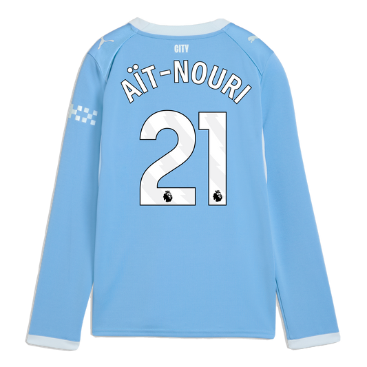 Kids' Manchester City Home Jersey 2026/27 Long Sleeve With AÏT-NOURI 21 Printing - Team Light Blue-Icy Blue
