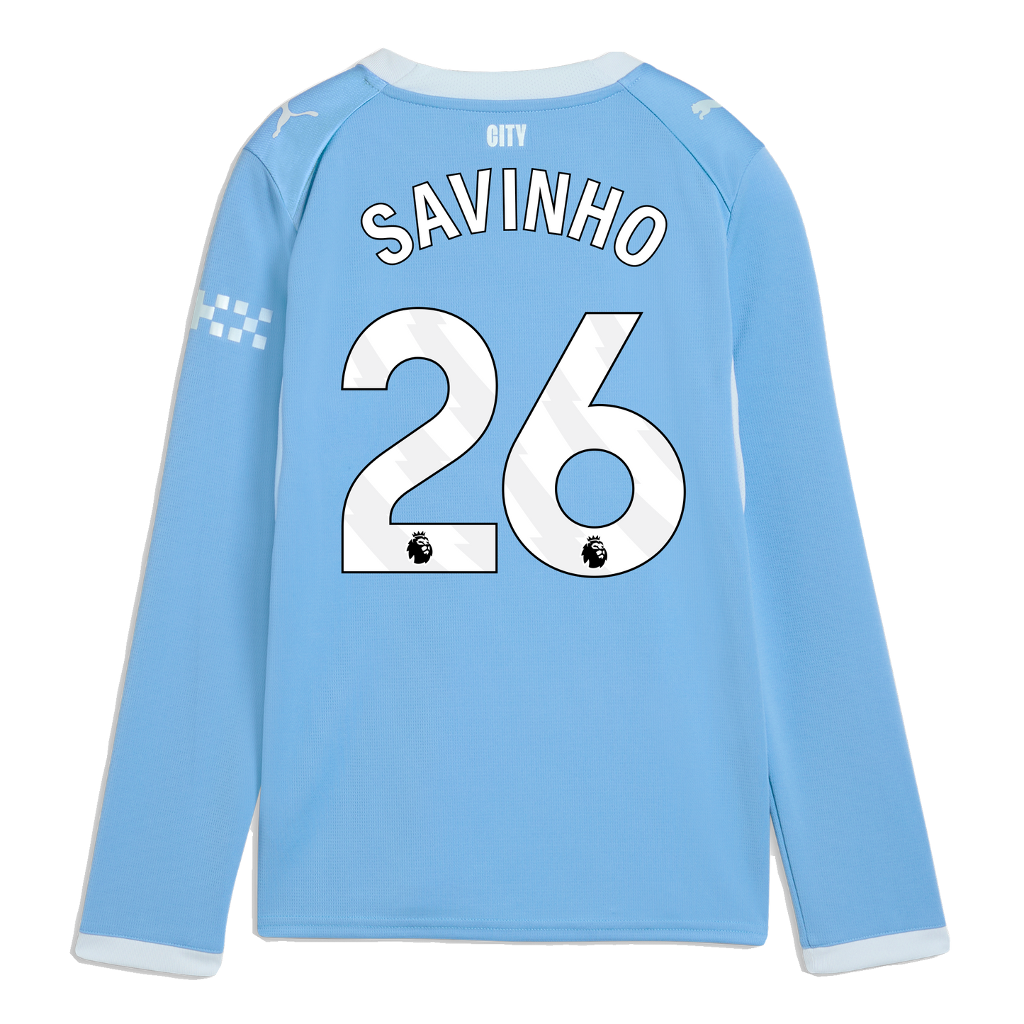 Kids' Manchester City Home Jersey 2026/27 Long Sleeve With SAVINHO 26 Printing - Team Light Blue-Icy Blue