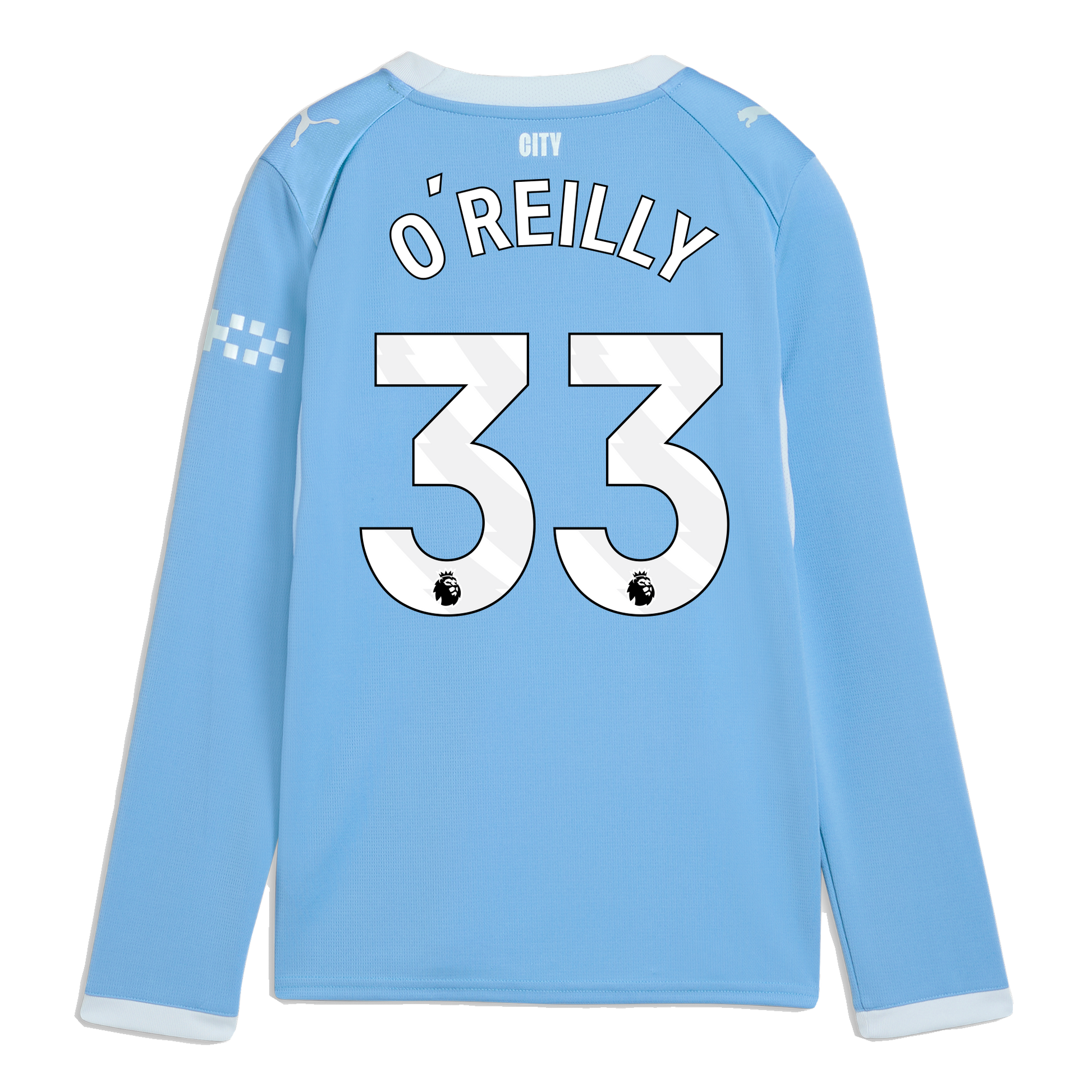 Kids' Manchester City Home Jersey 2026/27 Long Sleeve With O'REILLY 33 Printing - Team Light Blue-Icy Blue