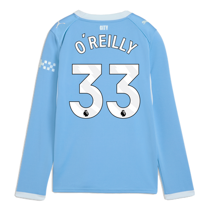 Kids' Manchester City Home Jersey 2026/27 Long Sleeve With O'REILLY 33 Printing - Team Light Blue-Icy Blue