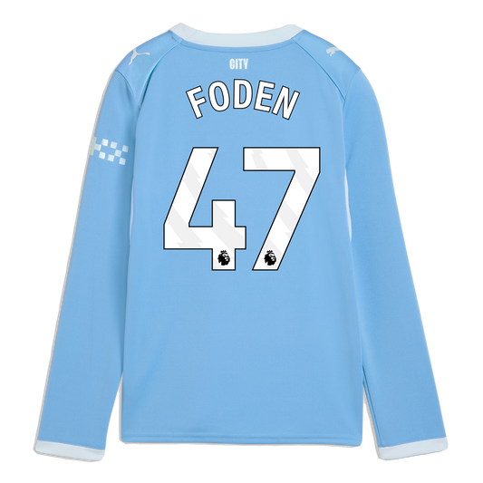 Kids' Manchester City Home Jersey 2026/27 Long Sleeve With FODEN 47 Printing - Team Light Blue-Icy Blue