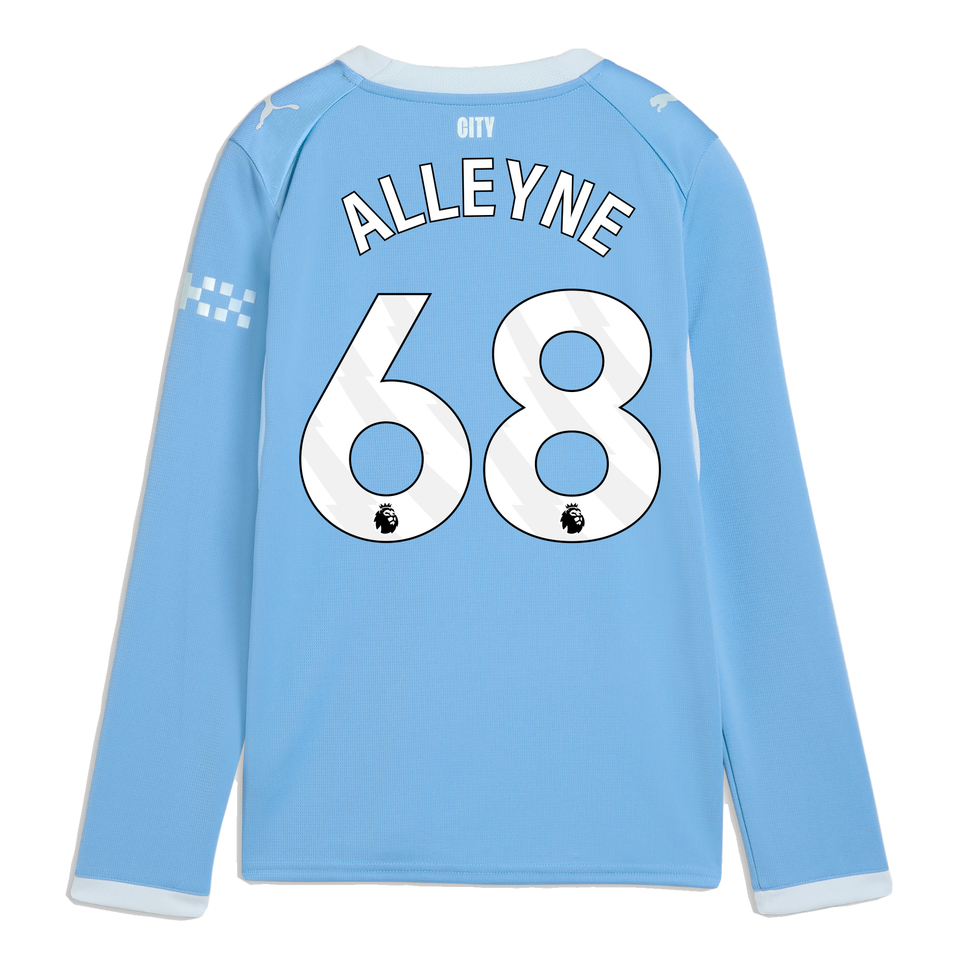 Kids' Manchester City Home Jersey 2026/27 Long Sleeve With ALLEYNE 68 Printing - Team Light Blue-Icy Blue