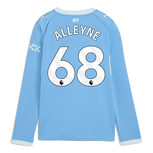 Kids' Manchester City Home Jersey 2026/27 Long Sleeve With ALLEYNE 68 Printing - Team Light Blue-Icy Blue