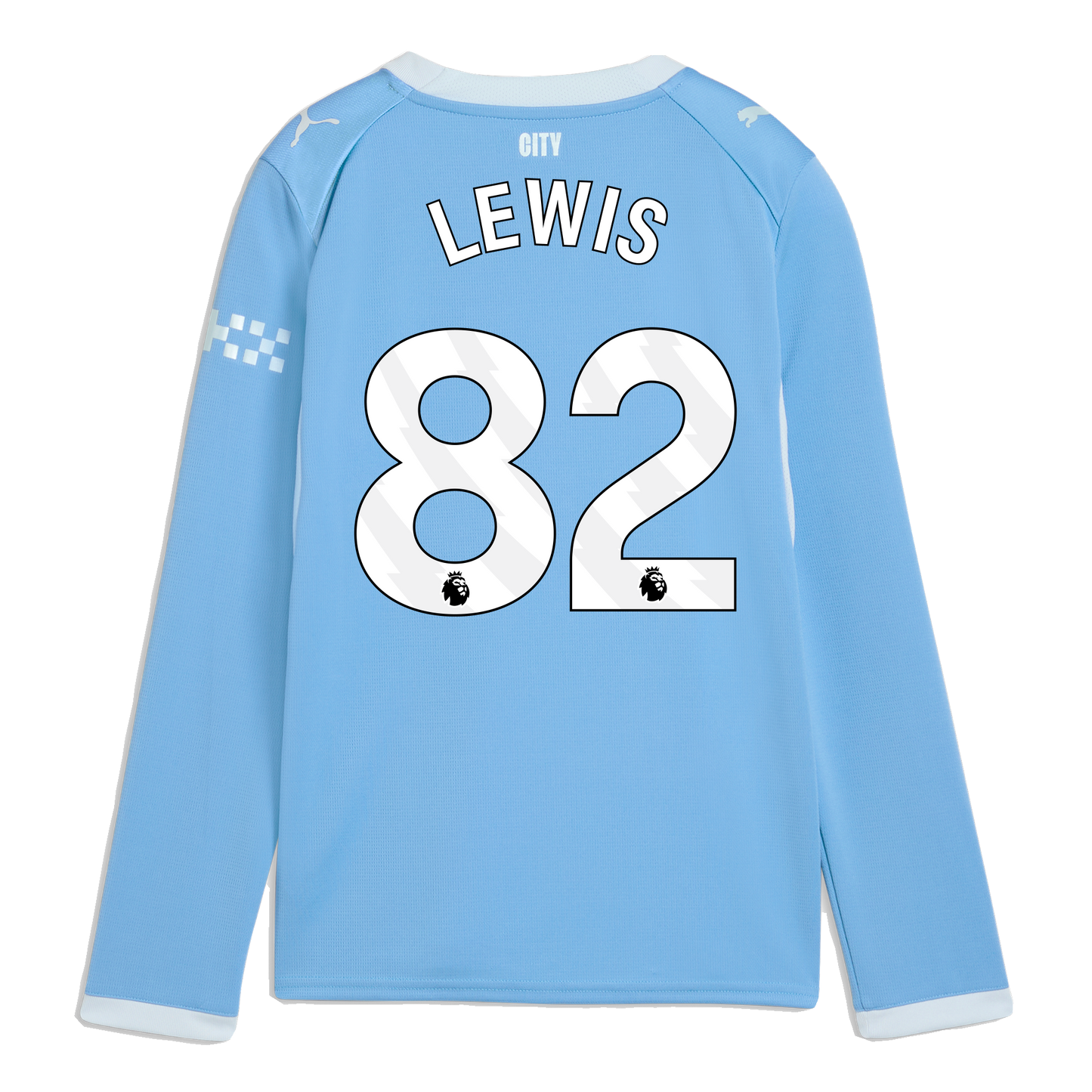 Kids' Manchester City Home Jersey 2026/27 Long Sleeve With LEWIS 82 Printing - Team Light Blue-Icy Blue