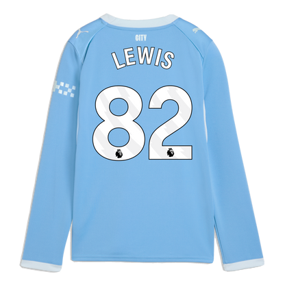 Kids' Manchester City Home Jersey 2026/27 Long Sleeve With LEWIS 82 Printing - Team Light Blue-Icy Blue