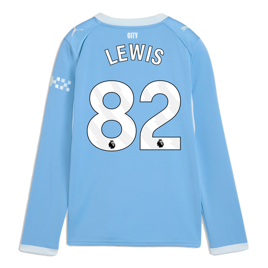 Kids' Manchester City Home Jersey 2026/27 Long Sleeve With LEWIS 82 Printing - Team Light Blue-Icy Blue