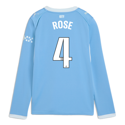 Kids' Manchester City Home Jersey 2026/27 Long Sleeve With ROSE 4 Printing
