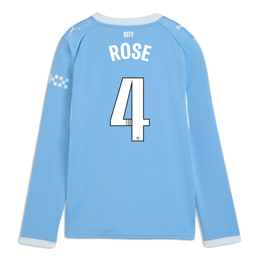Kids' Manchester City Home Jersey 2026/27 Long Sleeve With ROSE 4 Printing