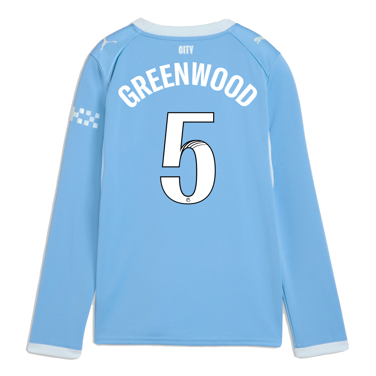 Kids' Manchester City Home Jersey 2026/27 Long Sleeve With GREENWOOD 5 Printing