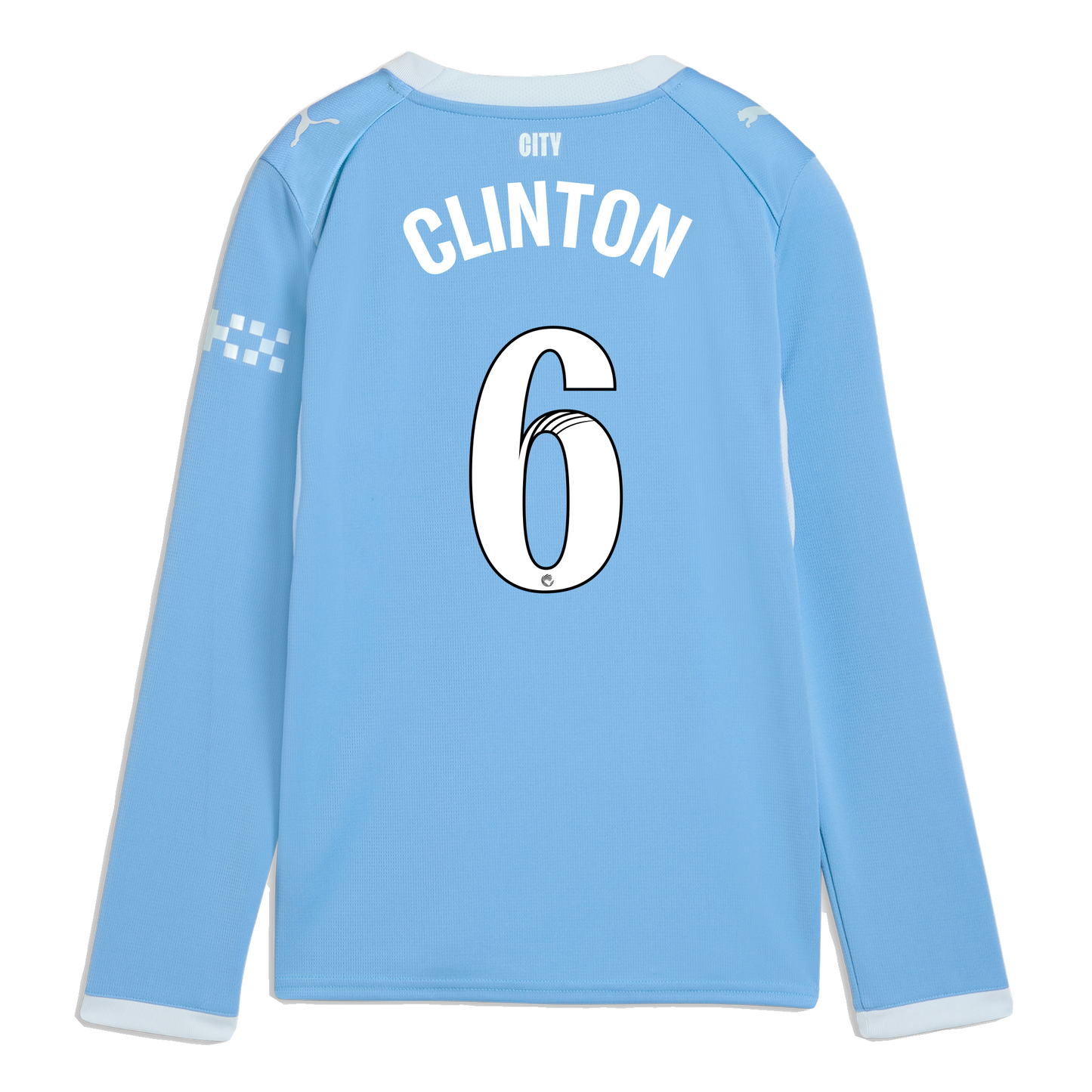 Kids' Manchester City Home Jersey 2026/27 Long Sleeve With CLINTON 6 Printing