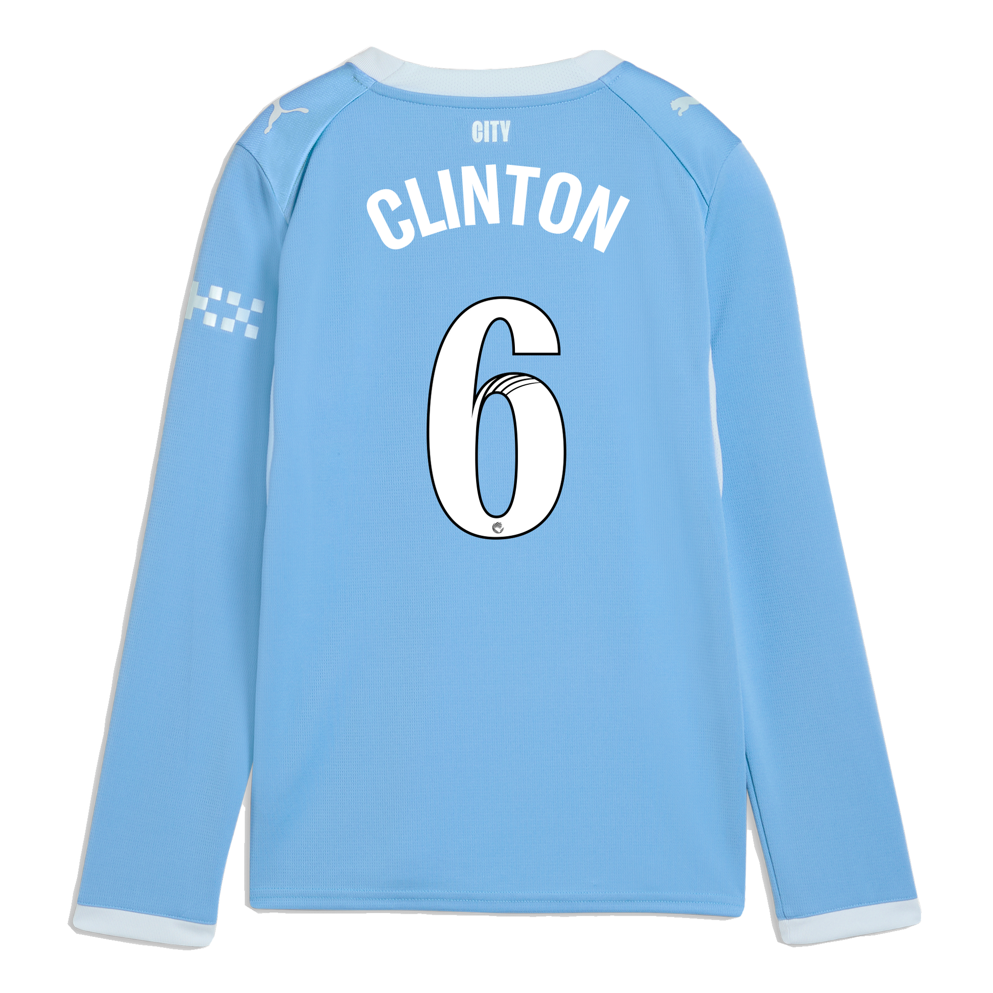 Kids' Manchester City Home Jersey 2026/27 Long Sleeve With CLINTON 6 Printing