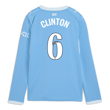 Kids' Manchester City Home Jersey 2026/27 Long Sleeve With CLINTON 6 Printing