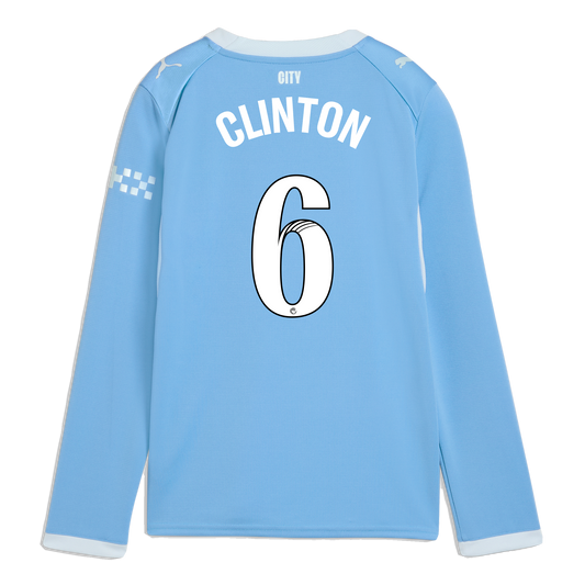 Kids' Manchester City Home Jersey 2026/27 Long Sleeve With CLINTON 6 Printing