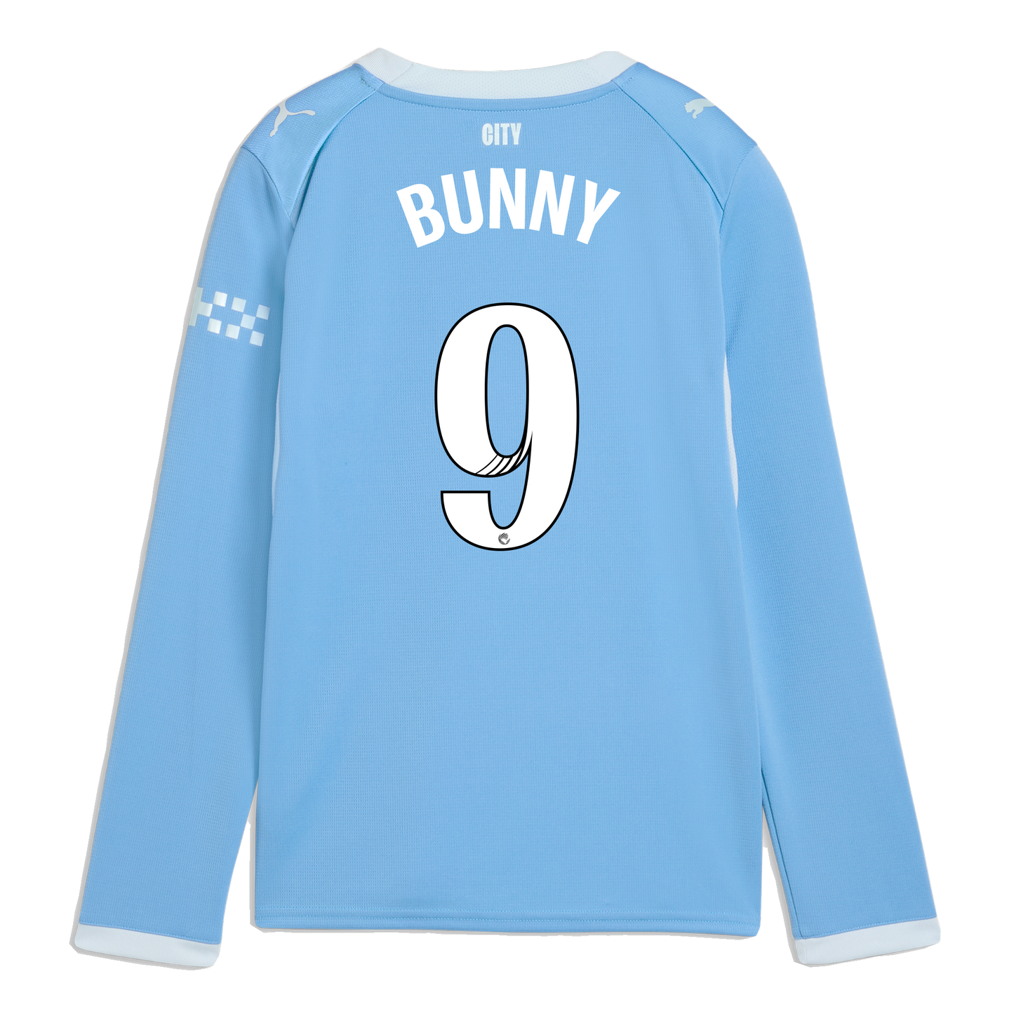 Kids' Manchester City Home Jersey 2026/27 Long Sleeve With BUNNY 9 Printing