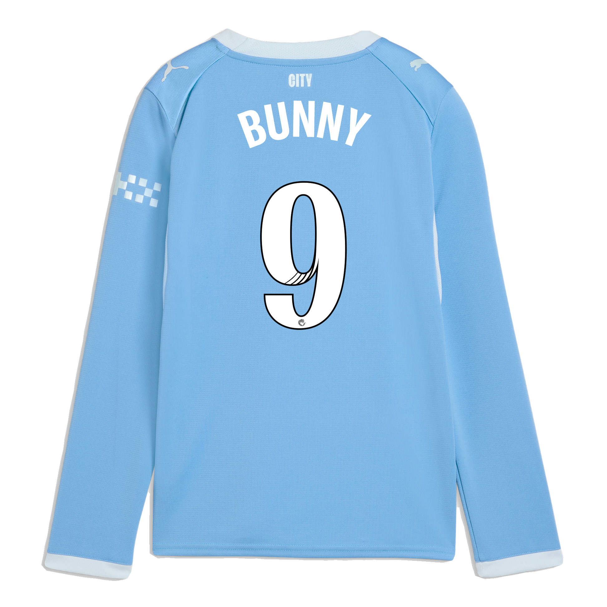 Kids' Manchester City Home Jersey 2026/27 Long Sleeve With BUNNY 9 Printing