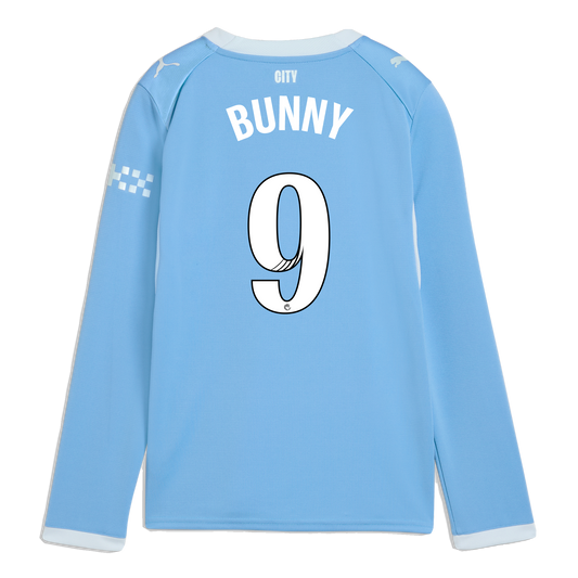 Kids' Manchester City Home Jersey 2026/27 Long Sleeve With BUNNY 9 Printing
