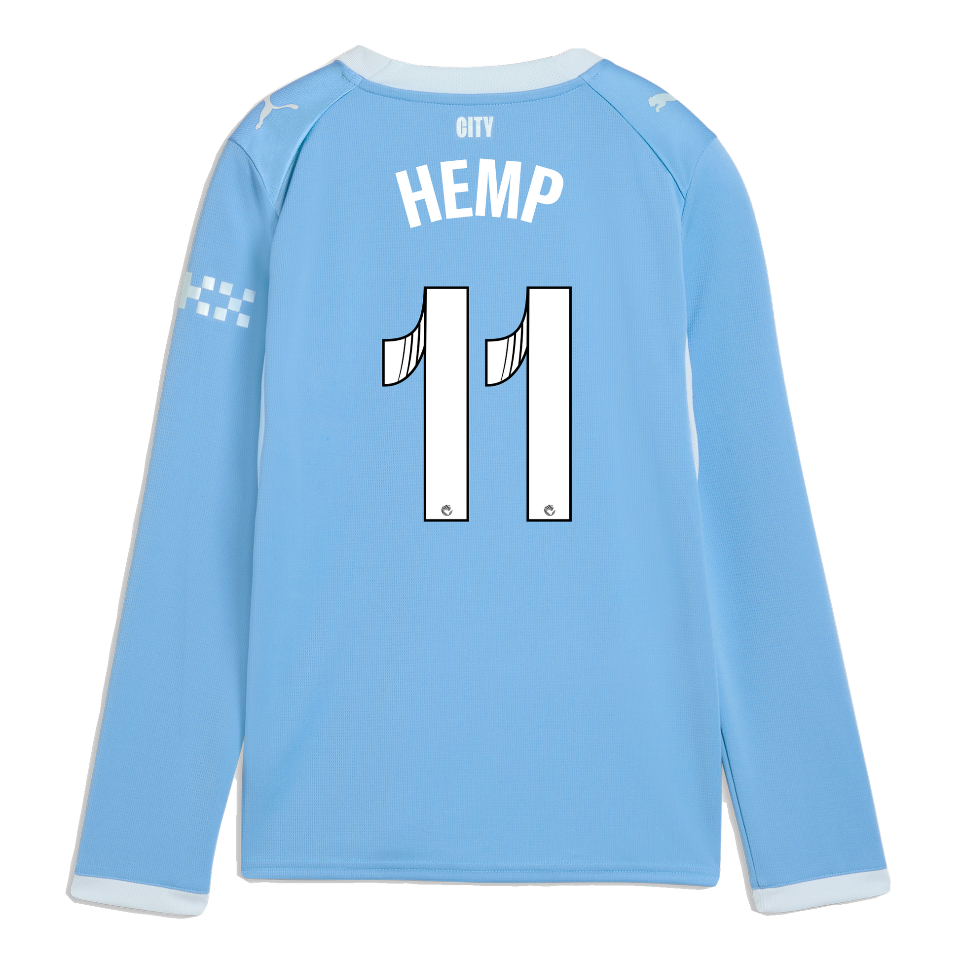 Kids' Manchester City Home Jersey 2026/27 Long Sleeve With HEMP 11 Printing