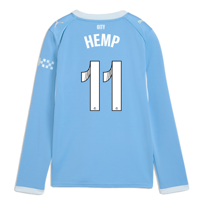Kids' Manchester City Home Jersey 2026/27 Long Sleeve With HEMP 11 Printing