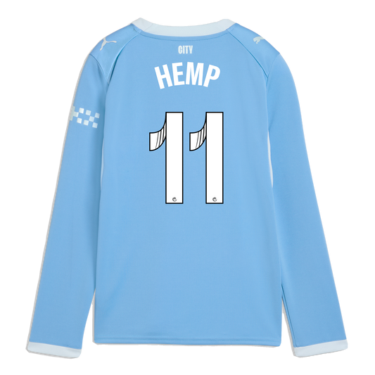Kids' Manchester City Home Jersey 2026/27 Long Sleeve With HEMP 11 Printing