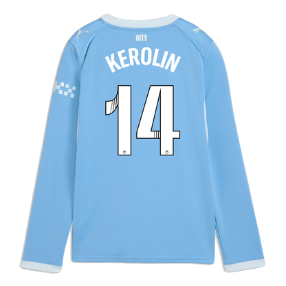 Kids' Manchester City Home Jersey 2026/27 Long Sleeve With KEROLIN 14 Printing