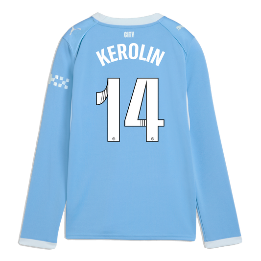 Kids' Manchester City Home Jersey 2026/27 Long Sleeve With KEROLIN 14 Printing