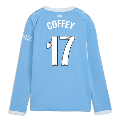 Kids' Manchester City Home Jersey 2026/27 Long Sleeve With COFFEY 17 Printing